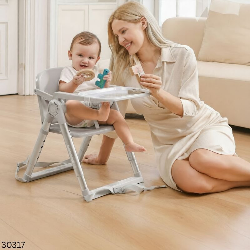 Metal Frame Baby Feeding High Chair with Tray & Safety Belt